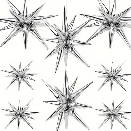 Balon din Folie Metalizata, Cyrax, Figurina Stea 3D, 66 cm, Ambalaj Individual, Pai inclus, Umflare cu Aer sau Heliu, Argintiu