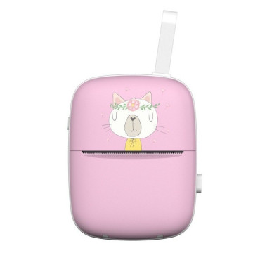 Mini Imprimanta Foto Portabila, Cyrax, Incarcare USB, Bluetooth, Model Pisica, Print Alb-Negru, Roz