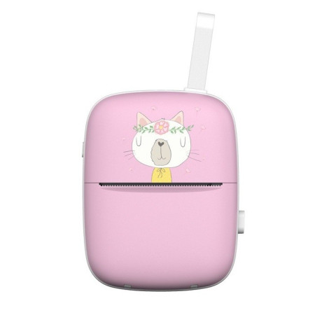 Mini Imprimanta Foto Portabila, Cyrax, Incarcare USB, Bluetooth, Model Pisica, Print Alb-Negru, Roz