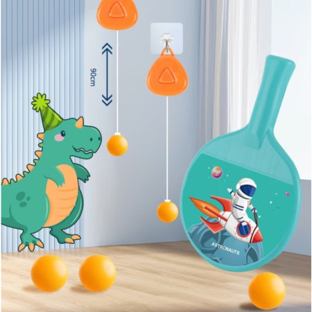 Set 2 Palete de Tenis de Masa, Cyrax, pentru Copii, Design Animat, Tematica Astronauti, Accesoriu de Agatat Inclus si 2 Mingi, Albastru