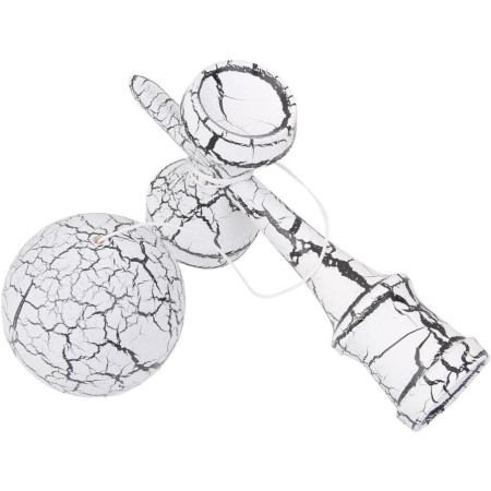 Kendama X Originala, Profesionala, Cyrax, Cracked, din Lemn, 18 cm, Alb/Negru