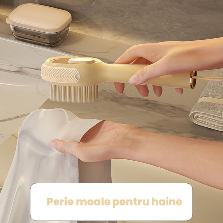 Perie pentru Curatare Incaltaminte cu Recipient pentru Detergent,  Perie Multifunctionala pentru Incaltaminte si Lenjerie, cu Peri Moi, Fara Deteriorare, 22x6x4 cm, Galben