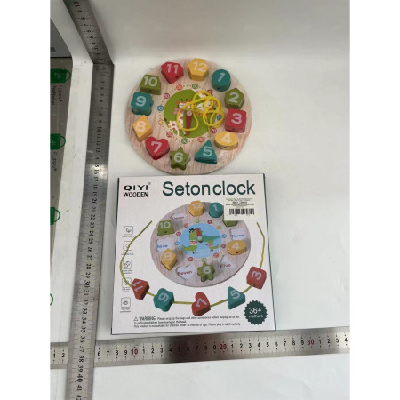 Jucarie Educativa Cyrax, Tip Montessori, Model Ceas Girafa, din Lemn, + 36 Luni, 12 Piese, 17 cm, Multicolor