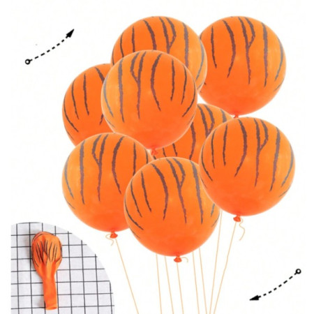 Set 10 Baloane din Latex, Cyrax, Model Party Animal Print, 3x Portocaliu, 3x Galben, 4x Alb, 23 cm, 1.4g