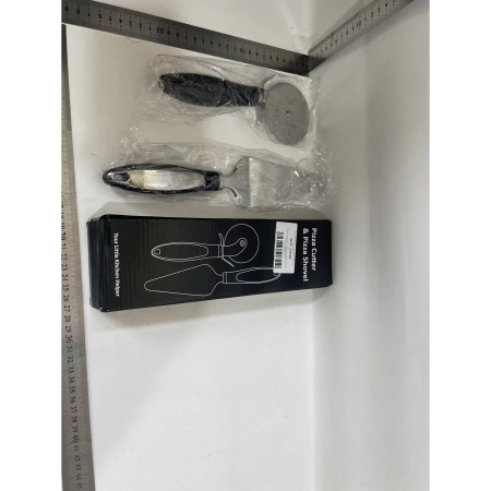 Feliator si Lopatica pentru Pizza, Cyrax, set din 2 ustensile, Otel Inoxidabil, Maner Antiderapant, 26.5 x 8 x 3 cm, Negru