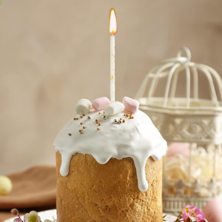 Set 6 Lumanari Lungi, Cyrax, din Parafina, 10 x 0.5 cm, Happy Birthday, Alb/Negru/Auriu