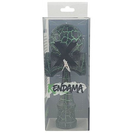 Kendama X Originala, Profesionala, Cyrax, Kendama Cracked, din Lemn – 18 cm, Crack Negru/Verde