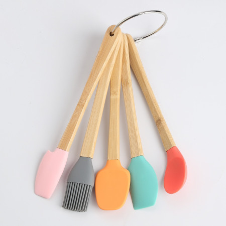 Set 5 Mini Spatule de Silicon Cyrax, pensula, Stejar, Multicolor