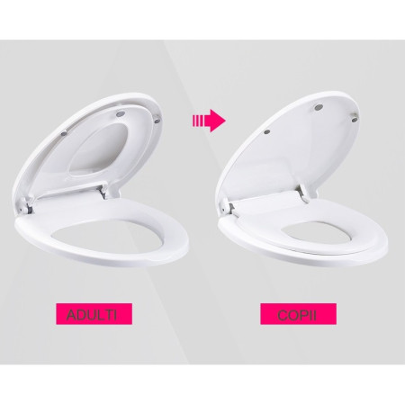 Capac de Toaleta cu Reductie 2 in 1, Cyrax, pentru Copii si Adulti, Coborare Lenta si Silentioasa, Instalare Usoara, din PP5 , in Forma de U, Alb