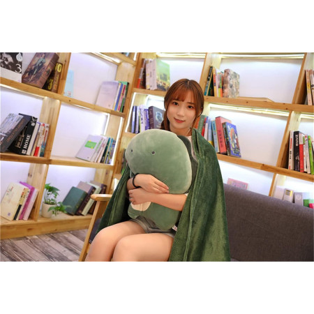 Patura 2in1 pentru Pat sau Canapea,  Model Jucarie Dinozaur cu Spatiu de Depozitare Patura, Microfibra, 1x1.7 m, Verde