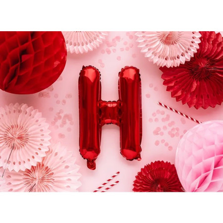 Balon Folie Metalizata Litera H, Cyrax, 40 cm, Umflati cu Heliu sau Aer, Ambalaj Individual, Pai inclus, Rosu