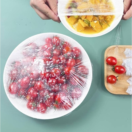 Set 100 Folie de Protectie Elastica pentru Alimente si Boluri Cyrax, material plastic, prospetime, diametrul 12 - 40 cm