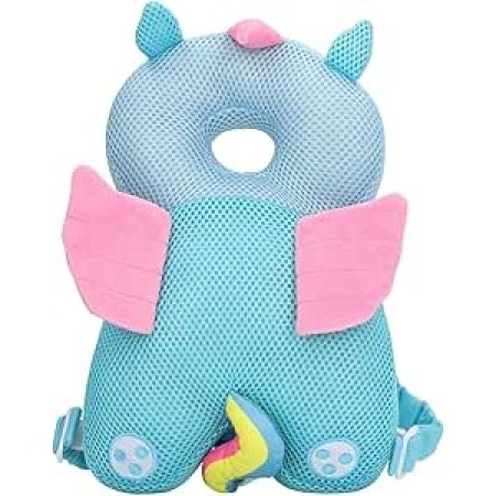 Perna tip Rucsac pentru Protectia Capului,  Tetiera tip Unicorn, pentru Bebelusi, Design tip Plasa, 33x6x19 cm, 180 g, Albastru