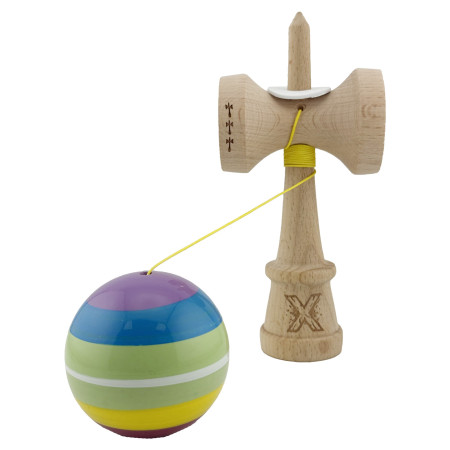 Kendama X Originala, Profesionala, Cyrax, Legendary Spectrum, Cupe Mari KING SIZE V3, Super Sticky, Gaura in Baza, Rulment Metalic, din lemn 18 cm, Ata 55 cm, Multicolor