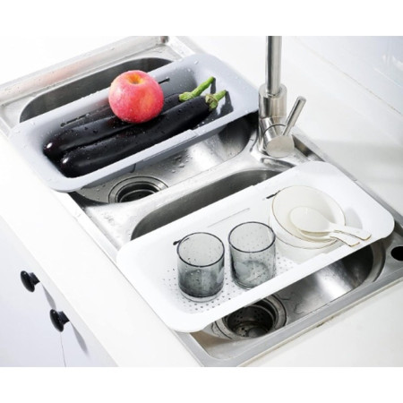 Cos de Scurgere pentru Chiuveta de Bucatarie, Cyrax, Plastic, Telescopic, 36x20x5 cm, Alb