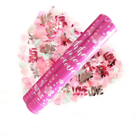 Tun Confetti, Cyrax, Confetti Inimioare si Mesaj Love, 40 x 5 cm, Roz Alb