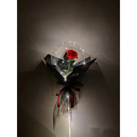 Trandafir in Balon LED cu Lumini, Cyrax, Tip Buchet, Diametru 35 cm, Rosu