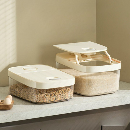 Cutie de Depozitare Cyrax, de Uz Casnic, Rezistentă la Insecte și la Umiditate, Rezervor Sigilat pentru Depozitare Alimentară, Capacitate 6 kg, 37 x 26 x 14.5cm, Alb