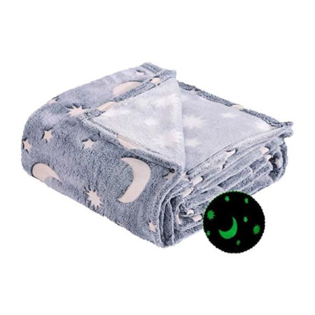 Patura Fosforescenta,  Moale, Pufoasa, Lumineaza in Intuneric, 1.5x2 m, Model Cer Instelat, Gri