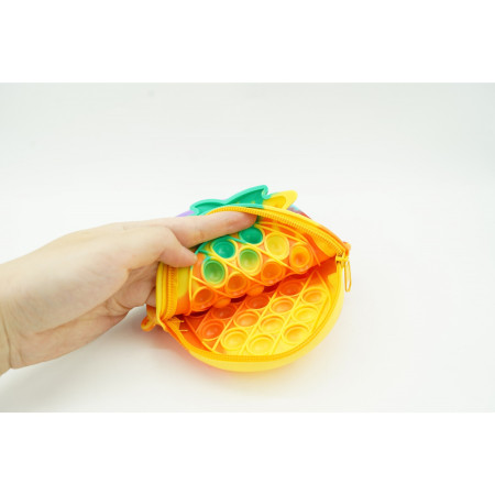 Jucarie antistres din silicon, Cyrax, Pop It Now and Flip It, Geanta mica, Ananas, Multicolor, Model 1