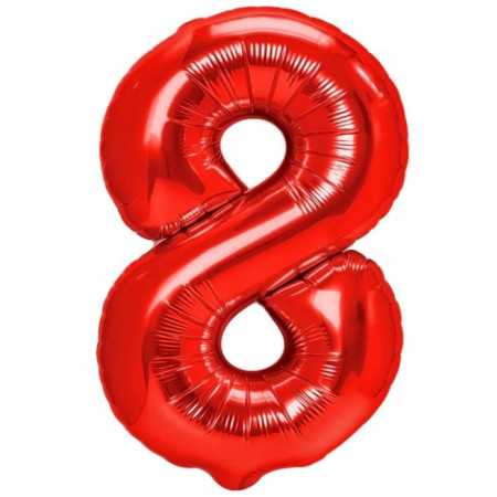 Balon din Folie Metalizata Cyrax, Figurina Cifra, Tema Aniversare 40 cm, Ambalaj Individual, Pai inclus, Umflare cu Aer sau Heliu, Rosu, Cifra 8