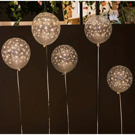 Set 10 Baloane din Latex Transparente, Cyrax, Model Party, 30 cm, Stelute Albe, 2.8 g