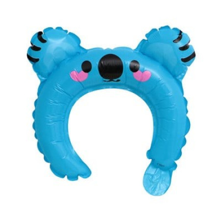 Balon din Folie Metalizata, Cyrax, Tip Coronita cu Urechi, Model Koala, Ambalaj Individual, Pai Inclus, Umflare cu Aer sau Heliu, 26.5 x 28 cm, Albastru