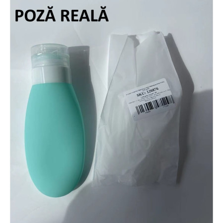 Recipient Portabil din Silicon Elegant de Voiaj, Sticla de Calatorie,  Potrivita pentru Lotiune, Sampon si Alte Lichide, Anti-scurgere, cu Posibilitate de Reumplere, Capacitate 90mL, Verde