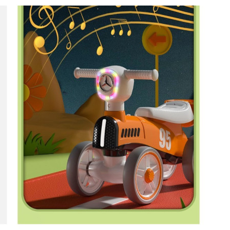 Bicicleta fara pedale pentru copii Cyrax, cu lumini si muzica, 4 roti, varsta 1-3 ani, material PP, 63 x24 x41 cm, portocaliu