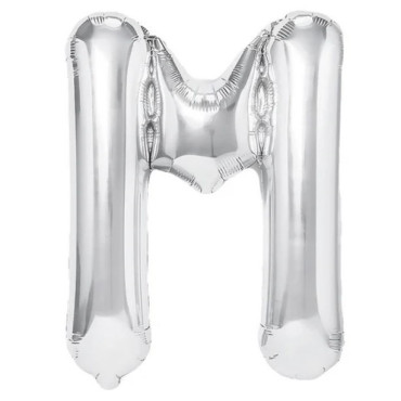 Balon Folie Metalizata Litera M, Cyrax, 80 cm, Umflati cu Heliu sau Aer, Ambalaj Individual, Pai inclus, Argintiu