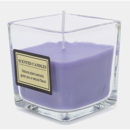 Lumanare Parfumata,  Model Pahar Transparent, cu Ulei Esential, 4.8 x 5.4 x 5.5 cm, Aroma de Lavanda, Mov