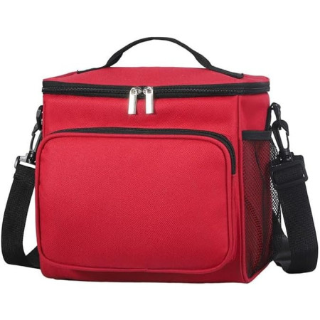 Geanta pentru Pranz, Cyrax, Multifunctionala, Compartimentata, 2 Tipuri de Manere, Impermeabila, 26x24x17 cm, Rosu