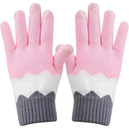 Manusi de Dama,  Model Ondulat, Functie Touchscreen (ecran tactil), Material Acril Tricotat, Manseta Elastica, Interior Catifelat, Marime Universala, Roz/Gri