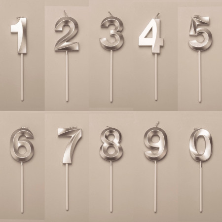 Lumanare Cifra 9, Cyrax, Model Diamond, 5 x 3.4 cm, Argintiu