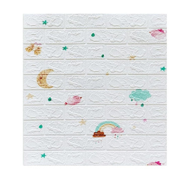 Set 10 Placi Tapet 3D,  70 x 77 cm, Grosime 3 mm, din Polietilena, Tip Caramida, Model Curcubeu, Suprafata acoperita 5.3 mp, Alb