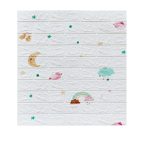 Set 10 Placi Tapet 3D,  70 x 77 cm, Grosime 3 mm, din Polietilena, Tip Caramida, Model Curcubeu, Suprafata acoperita 5.3 mp, Alb