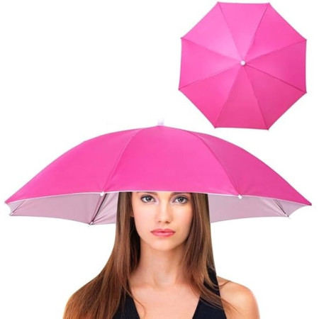 Umbrela de Cap,  Diametru 69 cm, Banda Elastica de Cap, Protectie UV/Ploaie, Fucsia