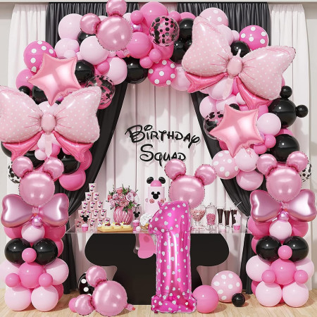 Balon din Folie Metalizata Cyrax, Figurina Cifra, Imprimeu Inimi, Tema Aniversare 80 cm, Ambalaj Individual, Pai inclus, Umflare cu Aer sau Heliu, Roz, Cifra 1