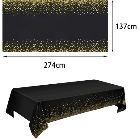 Fata de Masa, Cyrax, din PEVA, Imprimeu Buline Aurii, 137 x 274 cm, Impermeabila, Fara Pete, Curatare Rapida, Negru