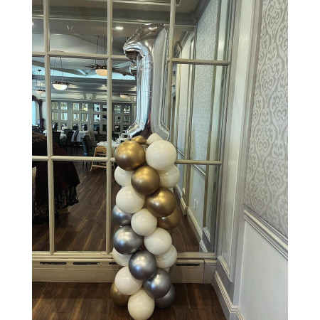 Balon din Folie Metalizata, Cyrax, Figurina Cifra, Tema Aniversare 80 cm, Ambalaj Individual, Pai inclus, Umflare cu Aer sau Heliu, Argintiu, Cifra 1