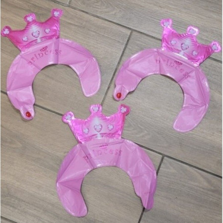 Balon din Folie Metalizata, Cyrax, Tip Coronita cu Urechi, Model Coronita de Printesa, Ambalaj Individual, Pai Inclus, Umflare cu Aer sau Heliu, 30 x 27 cm, Roz