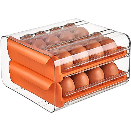 Suport pentru Oua, Cyrax, Strat Dublu, Capacitate 32 de Oua,  23.5x21.5 cm, din Plastic, Portocaliu