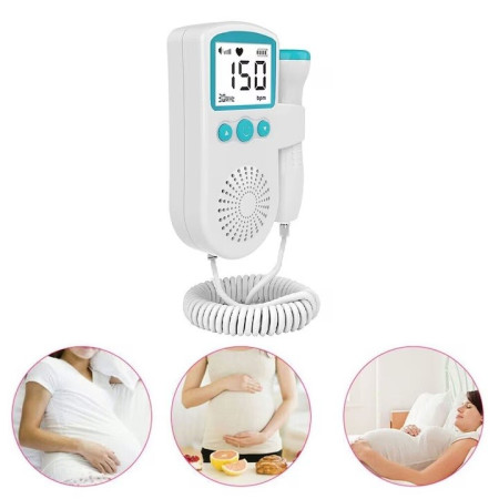 Monitor Fetal Doppler, Cyrax, Monitorizare Sarcina, Ritm Cardiac, Ecran LCD 4.5 cm, 2 x Baterii AA (neincluse), Portabil, din ABS, 12.8 x 9.6 x 3 cm, Utilizare de la 9 Saptamani, Verde