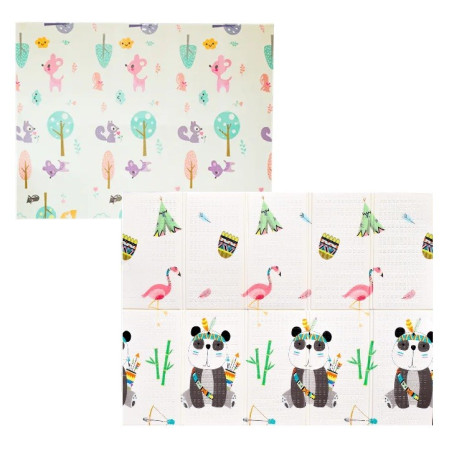 Covoras pentru Copii, Cyrax, cu 2 Fete, Model Caprioare/Panda, din XPE+PE, Impermeabil, Antiderapant, Protectie Termica, +3 Luni, Pliabil, 150 x 200 x 1 cm, Multicolor