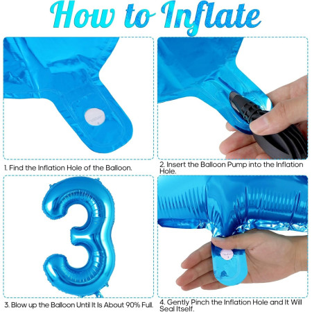 Balon din Folie Metalizata Cyrax, Figurina Cifra, Tema Aniversare 40 cm, Ambalaj Individual, Pai inclus, Umflare cu Aer sau Heliu, Albastru, Cifra 3