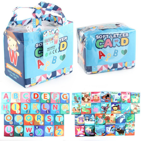 Set 26 Carduri din Panza cu Doua Fete, Cyrax, Model Litere, Educational, Interactiv, Saculet Inclus, Multicolor