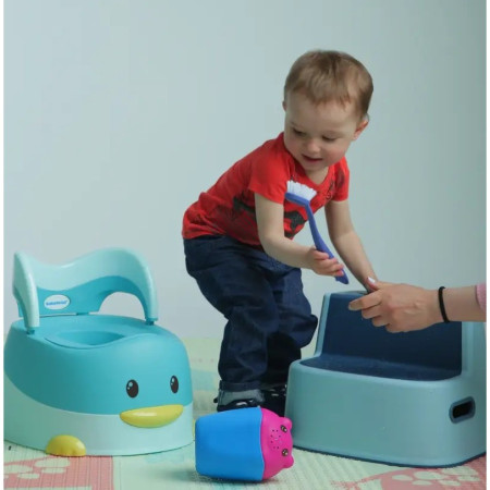 Olita pentru Copii, Cyrax, +6 luni, Detasabila, cu Capac, Antiderapanta, din Plastic, Colac Moale, Model Ratusca, 38x32x30 cm, Albastru