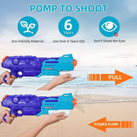 Pistol cu Apa pentru Copii, Rezervor de 1500 ml, Maner de transport, Pentru Piscina/Plaja, Cyrax, 3 ani+, Bleumarin, Lungime 44 cm