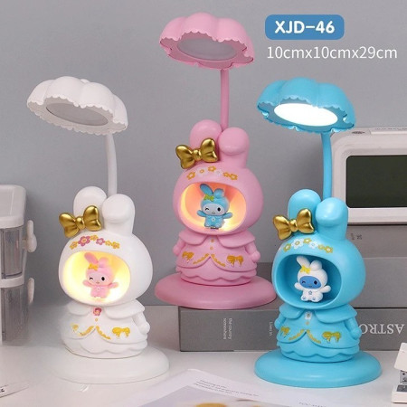 Lampa de Veghe, Cyrax, cu Ascutitoare de Creioane, 2 Functii de Lumina, de Birou si de Veghe, Model Iepuras, Incarcare USB 10 x 29 cm, Multicolor