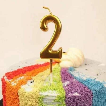 Lumanare de Tort, Cyrax, Model Cifra 2, Party, 4.5 x 2.5 cm, din Parafina, Auriu